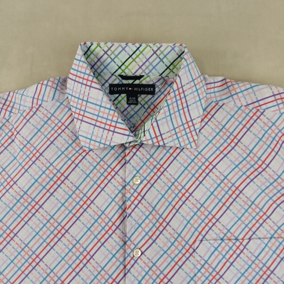 Tommy Hilfiger XL Mens Shirt Regimental Stripe Spread Collar Flip Cuff 24x30 - Picture 1 of 16